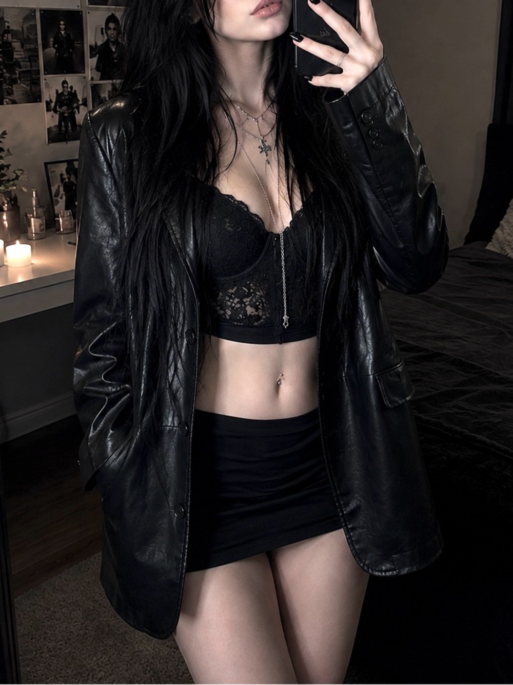 NWOT Oversized Faux Leather Women's Essential Stylish Grunge Long Jacket